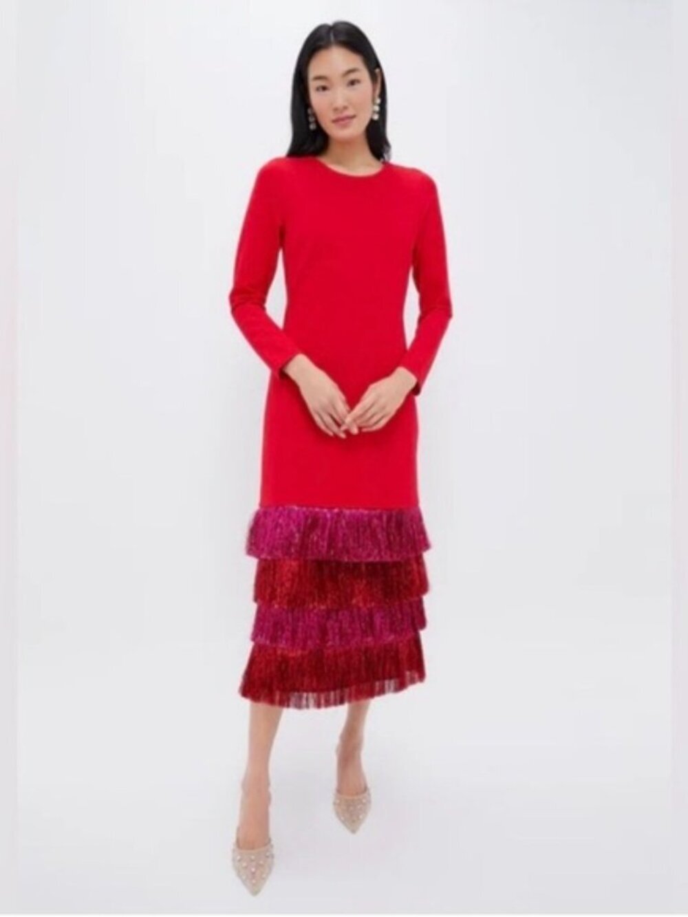 Tuckernuck Hyacinth House Francie Metallic Fringe Tinsel Dress Size Large Red